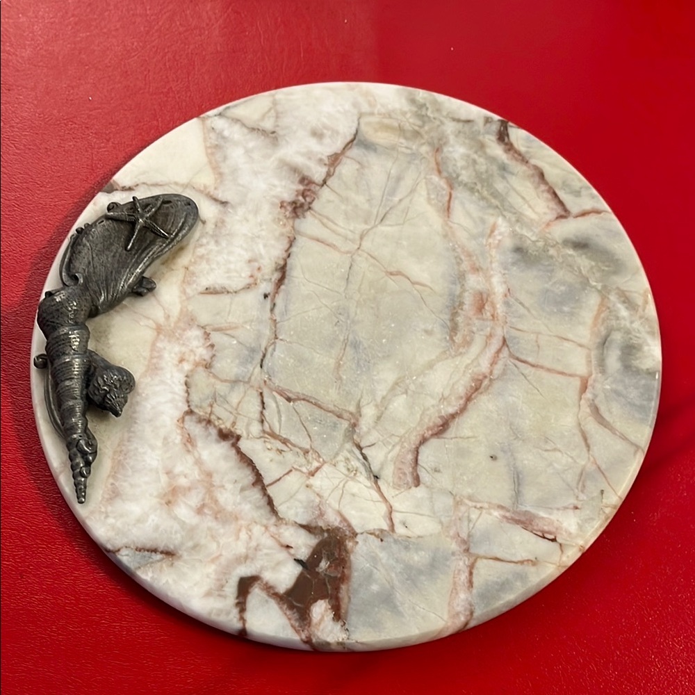 Round Marble Cheese Platter Silver Shells Marble Decorative